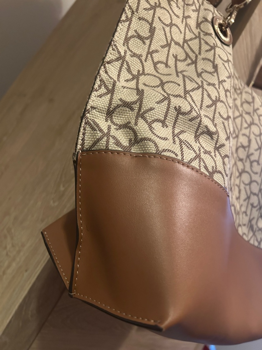 Calvin Klein Brown and Ivory Signature Logo Tote - Picture 9 of 11